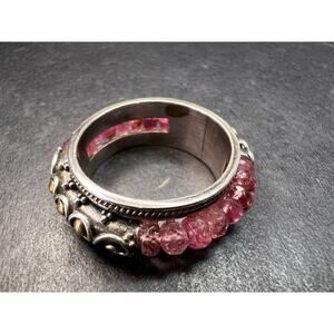 Vintage Suarti pink tourmaline Bali sterling silver 18k gold ring size 9